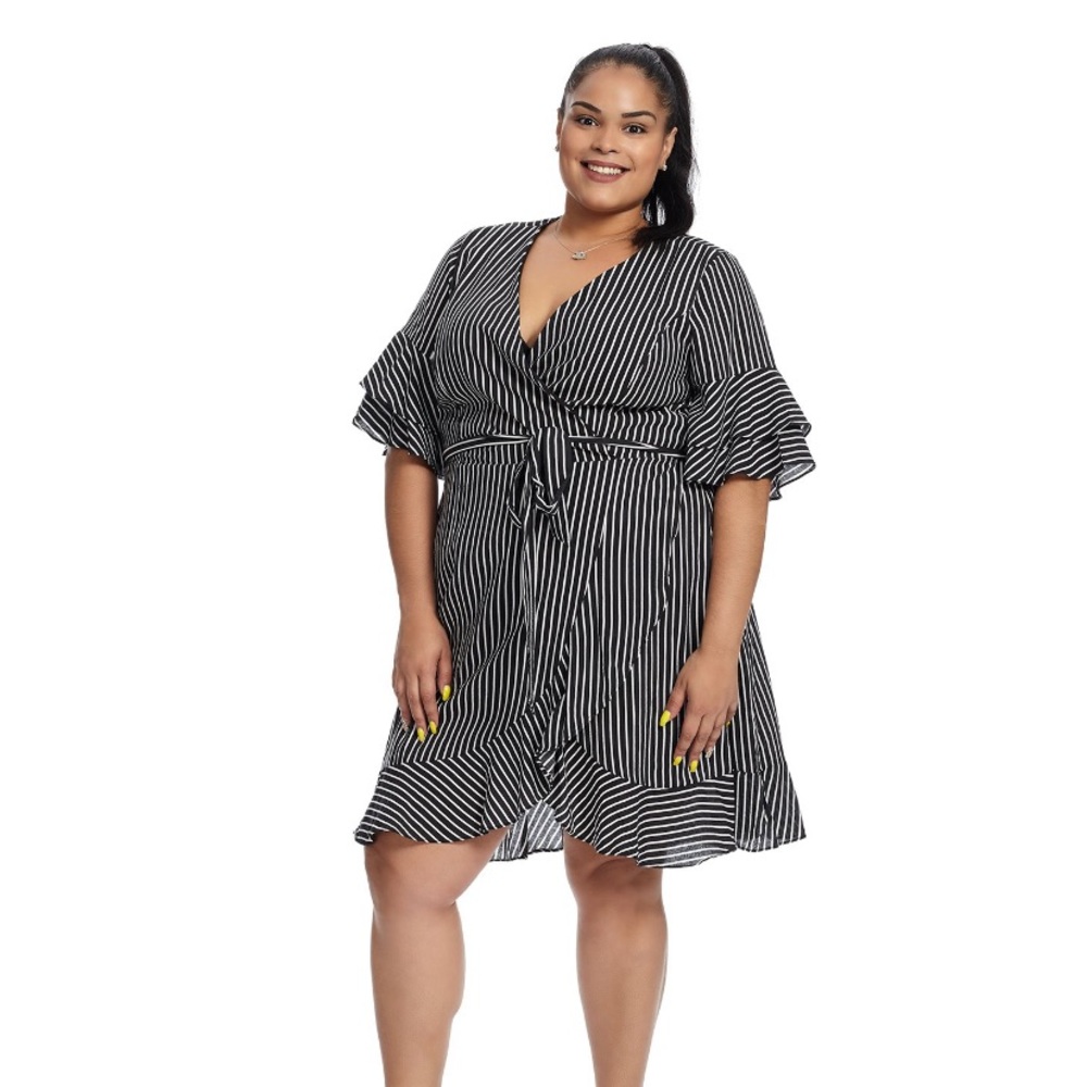 Black and whit faux wrap dress